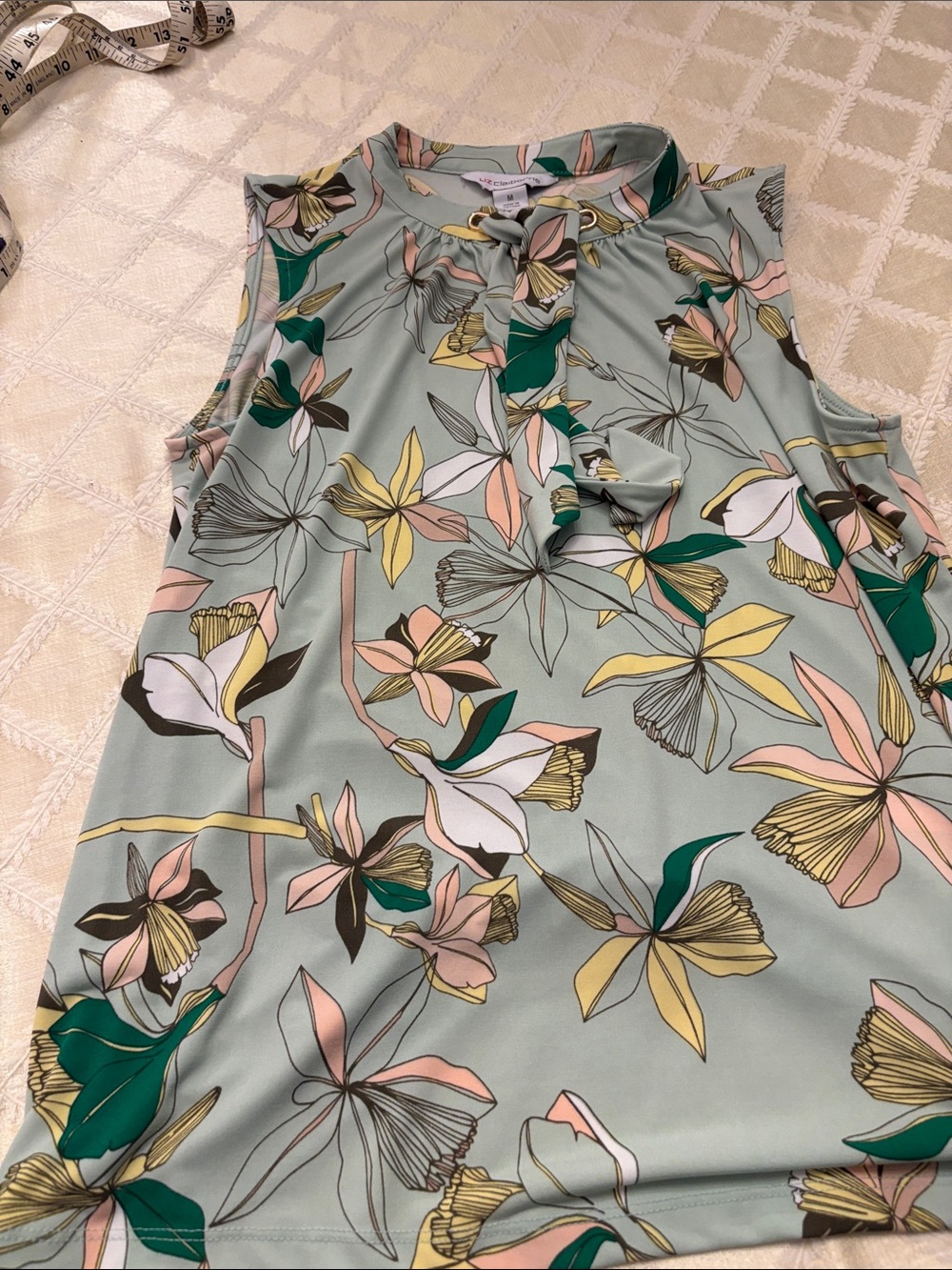 Liz Claiborne Sage Floral Tie-Neck Tank